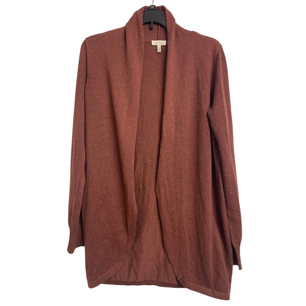 Ella Moss Rust Brown Open Front Shawl Collar Knit Cardigan Sweater Womens XS